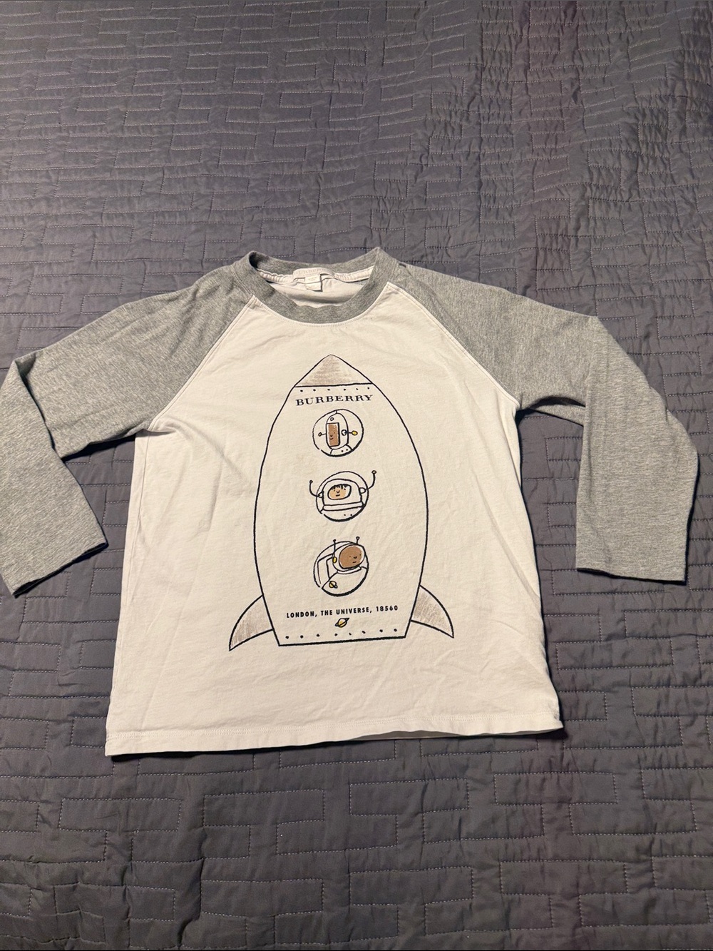 Burberry White & Gray Rocket Raglan Long Sleeve Tee - Space Crew Graphic